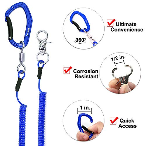 HERCULES M4 Heavy Duty Fishing Lanyard, Coiled Lanyard for Fishing, Rods, Pliers, Boating, Paddles, Kayak (Pack of 2 Blue, 5.9")