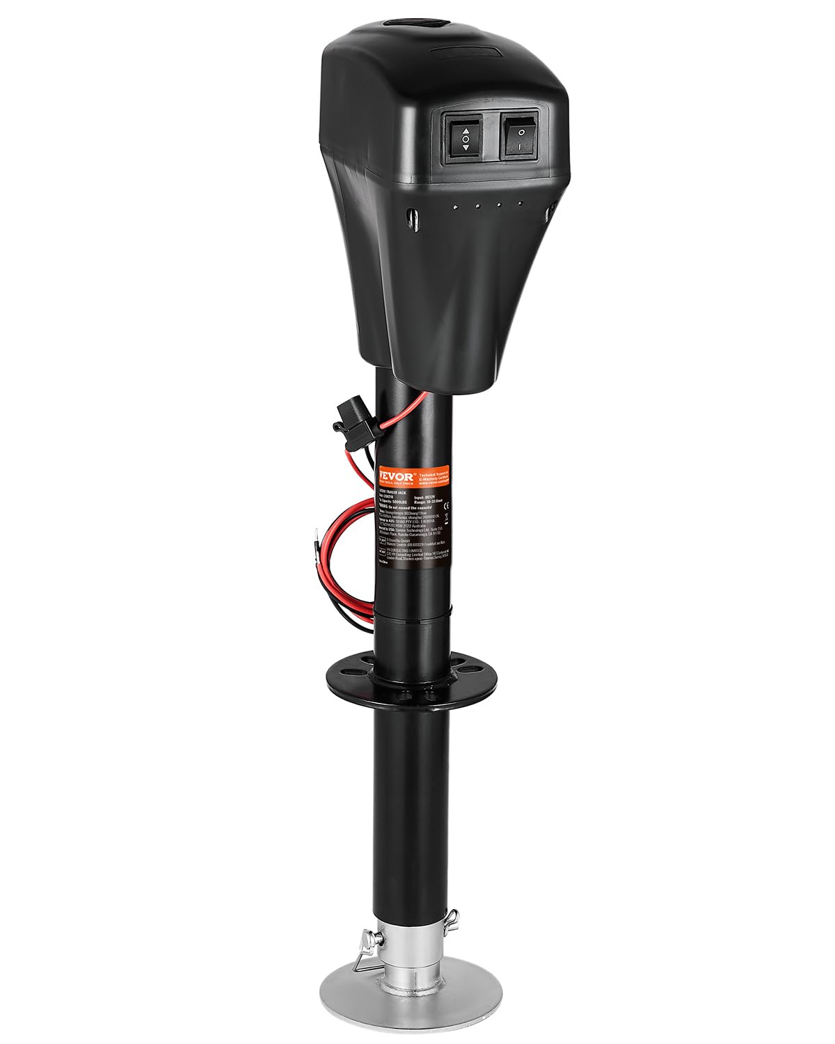 VEVOR Electric Trailer Jack, 5000 lbs, Heavy Duty RV Electric Power Tongue Jack with 2 Way Connector, Manual Crank Handle & Weatherproof Jack Cover, 10"-28.3" Lift, for RVs, Trailers & Campers, Black