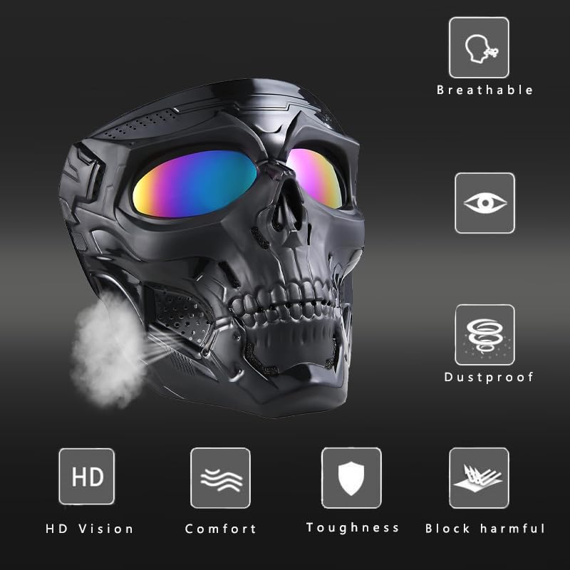 Airsoft Skull Mask Full Face Tactical Masks with PC Lens Eye Protection for Paintball Halloween Scary Masks,Motorcycle Goggles Racing Combat Tactical Military Goggles