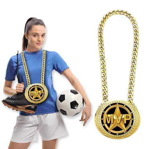 Greatest of All Time Turnover Chain - 6" Big Gold Awards Medal Goat Trophy Necklace Champion Chain for Football Fantasy Basketball Soccer Sports Achievements MVP Turnover Chain Athlete Prize Gifts