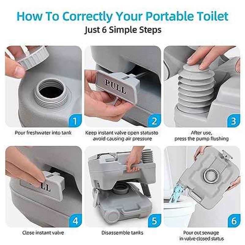 YITAHOME 2.6 Gallon Portable Toilet for Camping, RV Travel Porta Potty with Press Flush Pump, Anti-leak Seal Ring for Truck Travel, Boating, Hiking, Trips