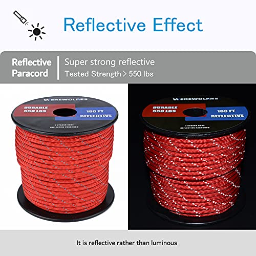 WEREWOLVES Reflective 550&176 lb Paracord - Nylon, Rope Roller,7&3 Strand Utility Parachute Cord for Camping Tent, Outdoor Packaging