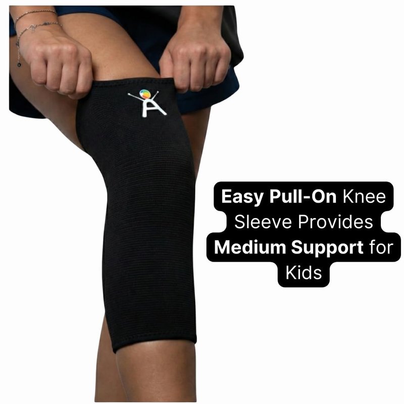 ARVONNE Kids Knee Brace Sleeve – Youth Knee Compression Support for Children | Knee Pain Relief & Sports Use – Boys & Girls Sizes for Basketball, Gymnastics, & Everyday Wear (1, Black, Small)