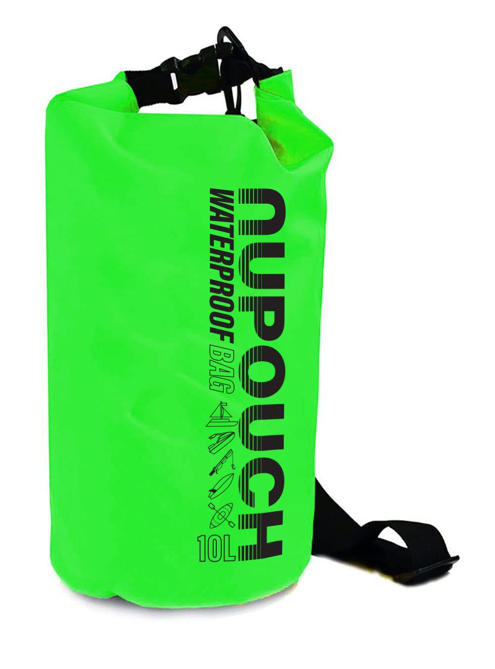 Nupouch Waterproof Dry Bag: 10L Green Roll Top Lightweight Dry Storage Bag, Backpack for Travel, Swimming, Boating, Kayaking, Camping, or Beach