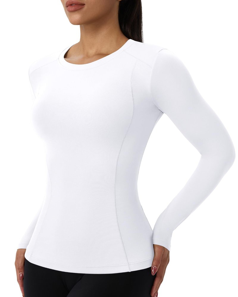 SPVISE White Long Sleeve Compression Shirt Women Workout Tops Quick Dry Athletic Base Layer Undershirts for Gym Yoga Running
