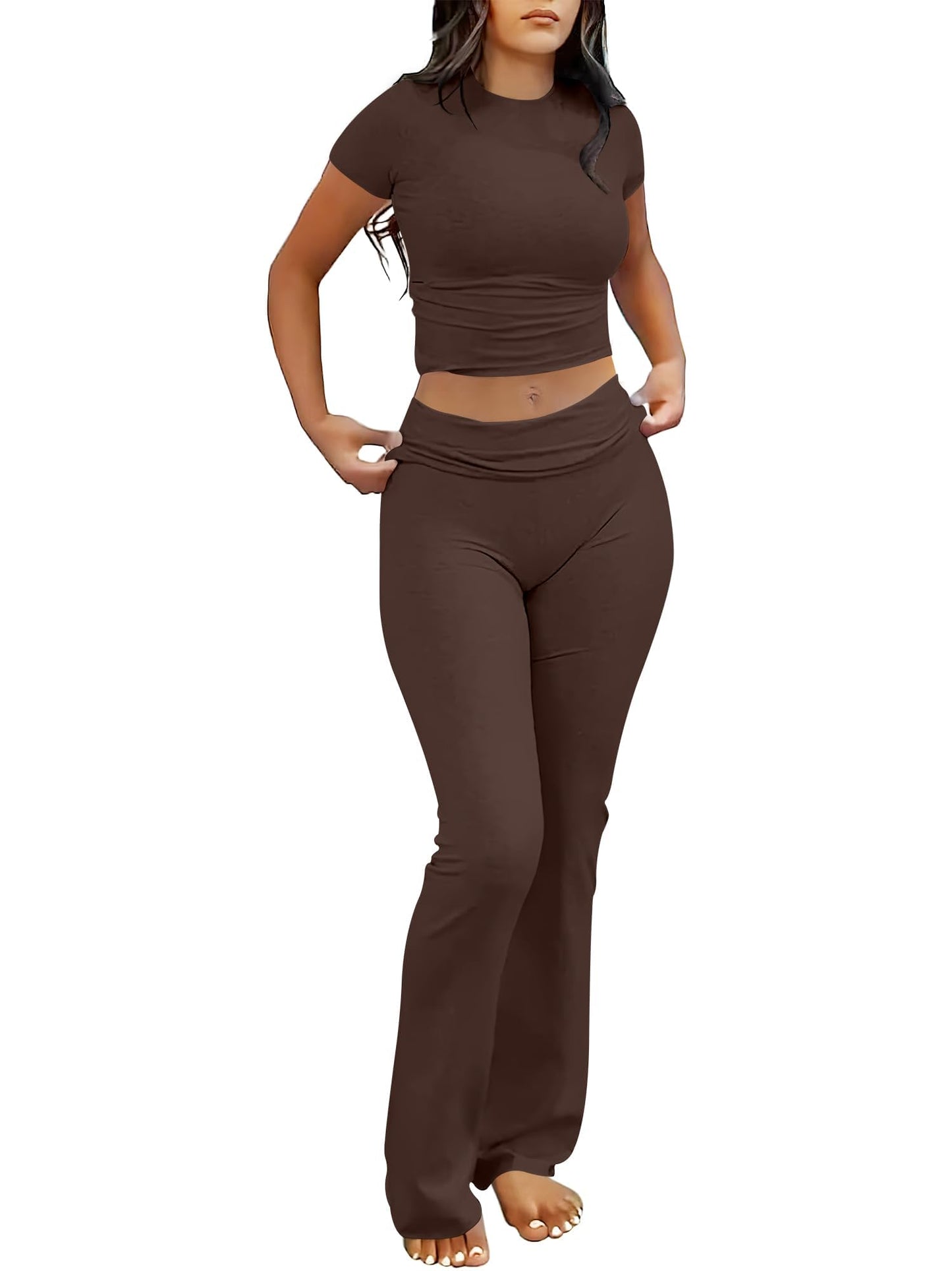ANRABESS 2 Piece Lounge sets for Women Brown M