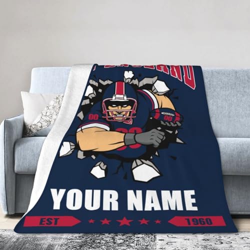 Personalized New England Blanket with Name Number Custom Football Throw Blankets Customized Flannel Blanket Fan Gifts for Men Women Boy Decor for Couch, Bed, Sofa 30"x 40",40"x50", 50"x60", 60"x80"