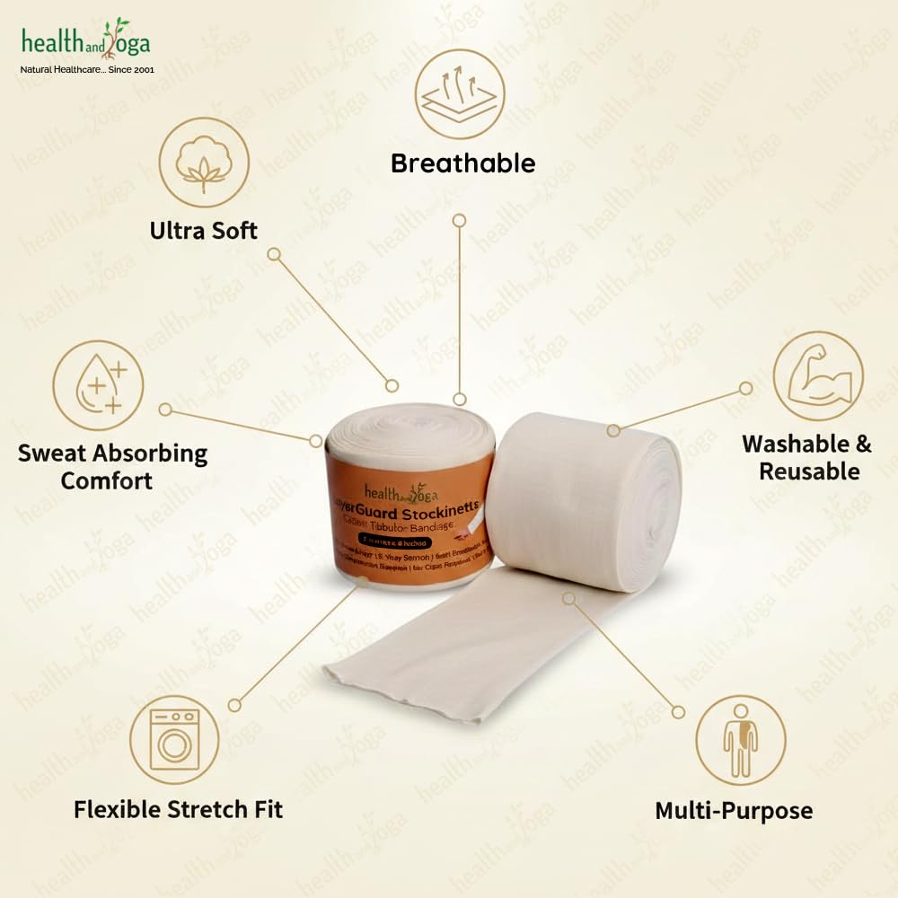LayerGuard Cotton Stockinette Sleeve Roll, Stretchable Raw Cotton – Comfort wear, Sweat Absorbent Tubular Bandage – Prevents Residue Build up - Under-Over Cast Sleeve Bandage Wear (Off-White, 4 Inch)