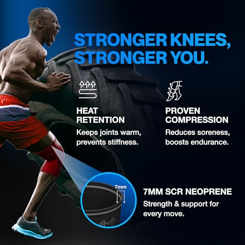 Modvel 7mm Neoprene Knee Sleeves for Men & Women Weightlifting & Powerlifting ? Compression Knee Sleeve Support for Squats, Gym, Training ? USPA, IPL Approved ? Large Red (Pair)