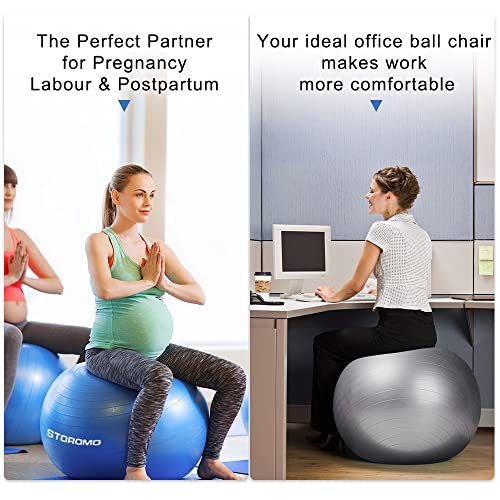 STOROMO Exercise Ball,Yoga Ball(Free Exercise Tutorial)，Extra Thick Non-Slip,Holds 2500 lbs, Workout Ball for Pregnancy Birthing and Balance Stability (Blue, 55cm/21.6in)