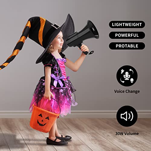 MGROLX MMGROLX 30w Megaphone Bullhorn | Loud Speaker w/ 6 Different Sound Effects | Built-in Bluetooth Mode, Siren and Recording | Voice Changer Function for Outdoor Sports, Party, Kids(Black)