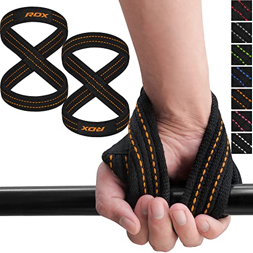 RDX Weight Lifting Straps Figure 8, Anti Slip Strap with Cuffs Wrist Support for Gym Workout Deadlift Powerlifting Bodybuilding Weightlifting, Fitness Strength Training, Hand Bar Grip for Men