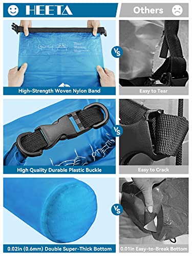 HEETA Waterproof Dry Bag for Women Men, Roll Top Lightweight Dry Storage Bag Backpack with Phone Case for Travel, Swimming, Boating, Kayaking, Camping and Beach, Transparent Blue 5L