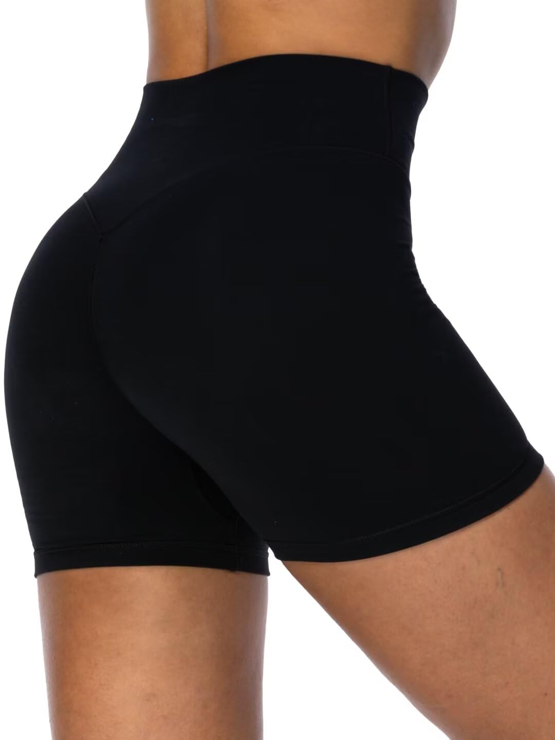 Sunzel Women's Invisible Butt Scrunch Shorts, High Waisted Biker Shorts, Gym Workout Yoga Running Shorts with Tummy Control 4" Inseam Black Medium