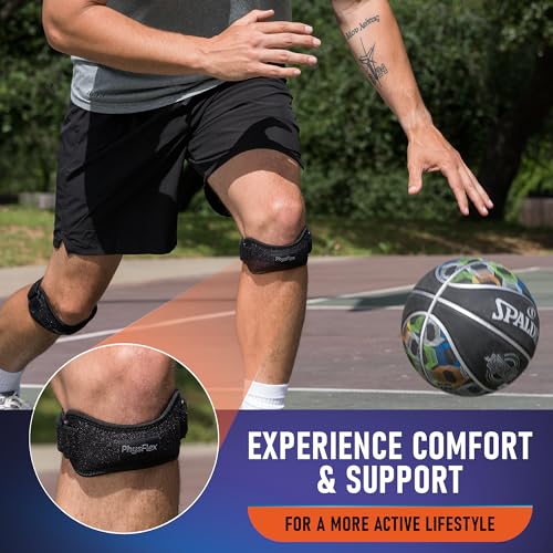 PhysFlex Patella Knee Brace 1 Pack - Knee Support and Pain Relief, Running, Hiking, Basketball, Jumpers Knee, Tendonitis, Adjustable Strap Patellar Tendon Stabilizer