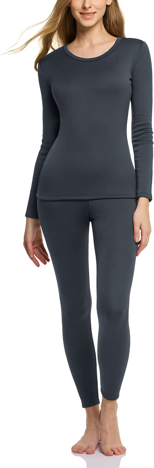 TSLA Women's Thermal Underwear Set, Soft Fleece Lined Long Johns, Winter Warm Base Layer Top & Bottom, Heavyweight Charcoal, Large