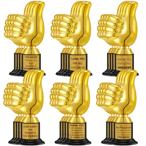 Highergo 24 Pcs Thumbs up Award Trophies 5 Inch Plastic Gold Trophy Cups Bulk for Staff or Party Favors with Inspirational Stickers for Employee Reward Trophy Gifts(Thumb, Appreciation)