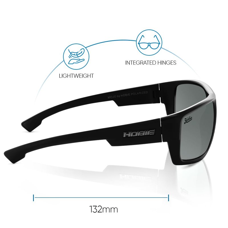 Hobie Mojo Float Polarized Sunglasses for Men and Women - UV Protection, Fashion for Womens and Mens, Rx Ready, Floatable, Lightweight & Durable,- Satin Black Frame, Grey Lens