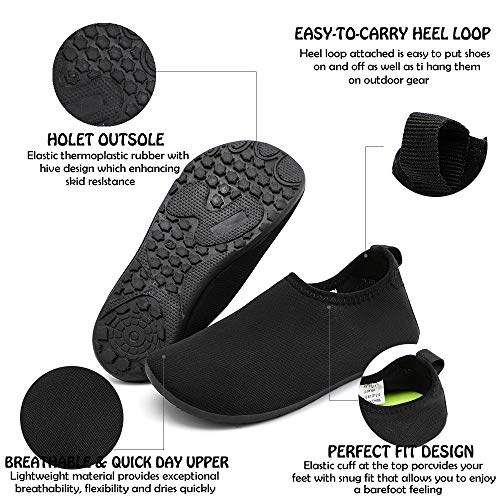 HIITAVE Kids Water Shoes Non-Slip Quick Dry Swim Barefoot Beach Aqua Pool Socks for Boys & Girls Toddler Black 12-13 M US Little Kid