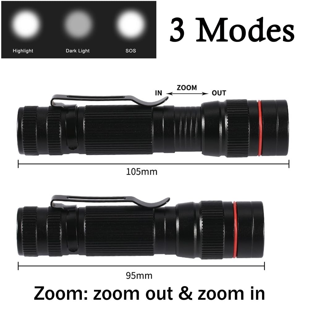 Wrrozz LED Flashlight Rechargeable 2 Pack, High Lumens Tactical Flashlights, Super Bright Small Flash Light, Mini Pocket Torch, 3 Modes Zoomable Flashlight for Outdoor, Camping, Birthday for Men Women