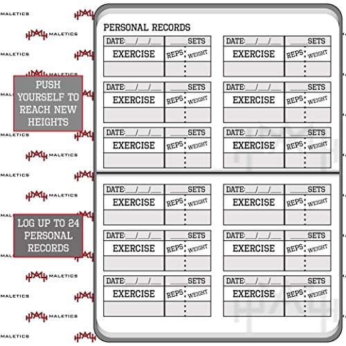 MaLetics – A6 Pocket Fitness Journal – Set 15 Goals, Track 93 Workouts, Measure Progress & Log 24 Personal Records – Sweatproof Design, Daily Planner & Exercise Log Book For Men & Women - Red