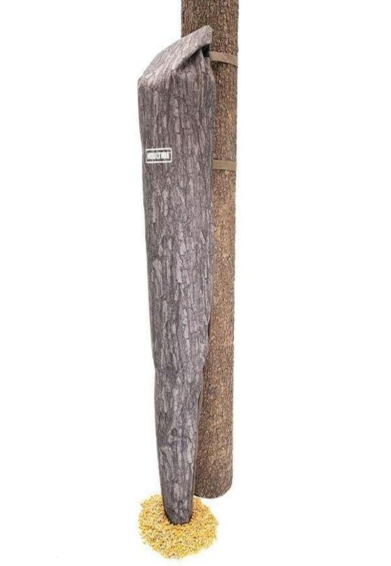 Moultrie 100 Lb Bag Feeder – Gravity-Fed Tree Hugger, No Batteries, Pine Bark Camo, Water-Resistant Fabric