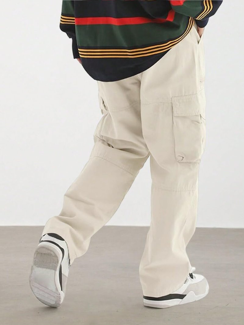 ZAFUL Men's Wild Cargo Pants Loose Fit Y2K Pants Drawstring Casual Hiking Pants Pocket Zipper Design Straight Trousers Apricot L