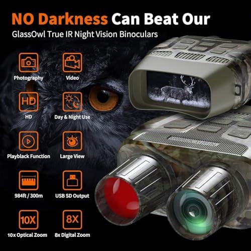 GTHUNDER Digital Night Vision Goggles - Infrared Binoculars with 8X Digital Zoom, 7 IR Modes, 3" TFT Screen, 32GB TF Card, IP56 Water-Resistant, for Wildlife Observation, Hunting, Camping