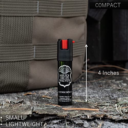 Police Magnum Compact Pepper Spray Self Defense- Tactical Maximum Heat Strength OC- Small Discreet Carry Canister- Made in The USA- 2 Pack 3/4oz TL