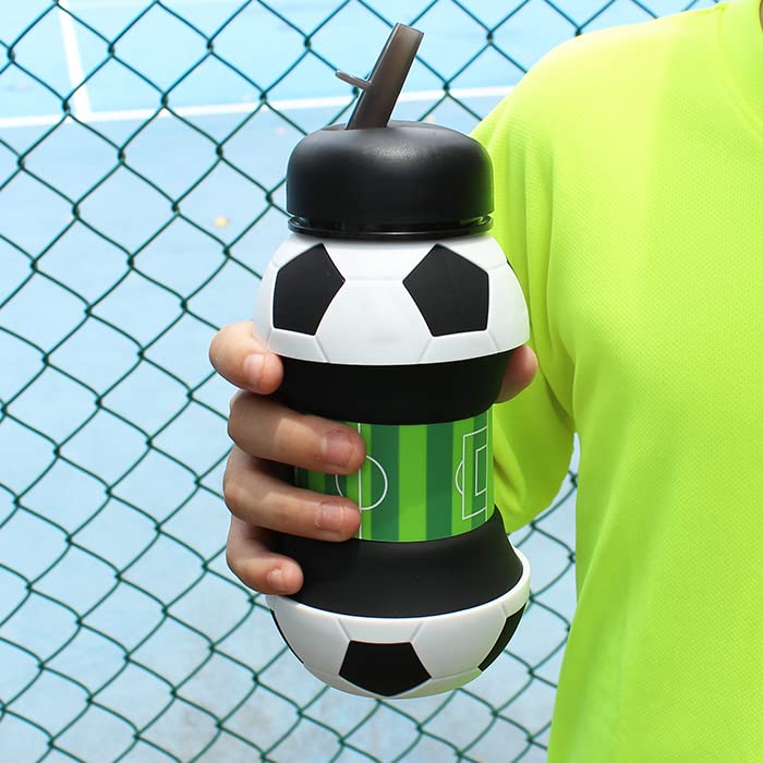 Louis Donné 12.4 x 10.3 x 9.7 cm folding silicon Soccer Water Bottle 100 percent food grade Collapsible Soccer Toddler Water Bottle with Carabiner for School outdoor Birthday Gifts for Boys and Girls