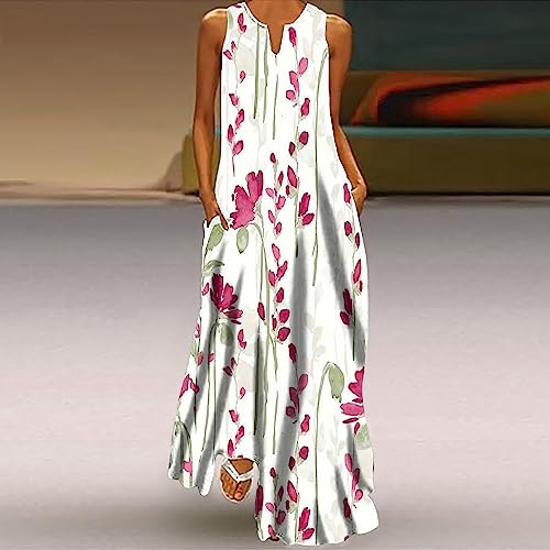 Maxi Sundresses for Women 2024 Maxi Sundress for Women Trendy 2024 Summer Dress Floral Print V Neck Dresses Sleeveless Boho Dress Beach Outfits Slimming Summer Dresses for Women 2024