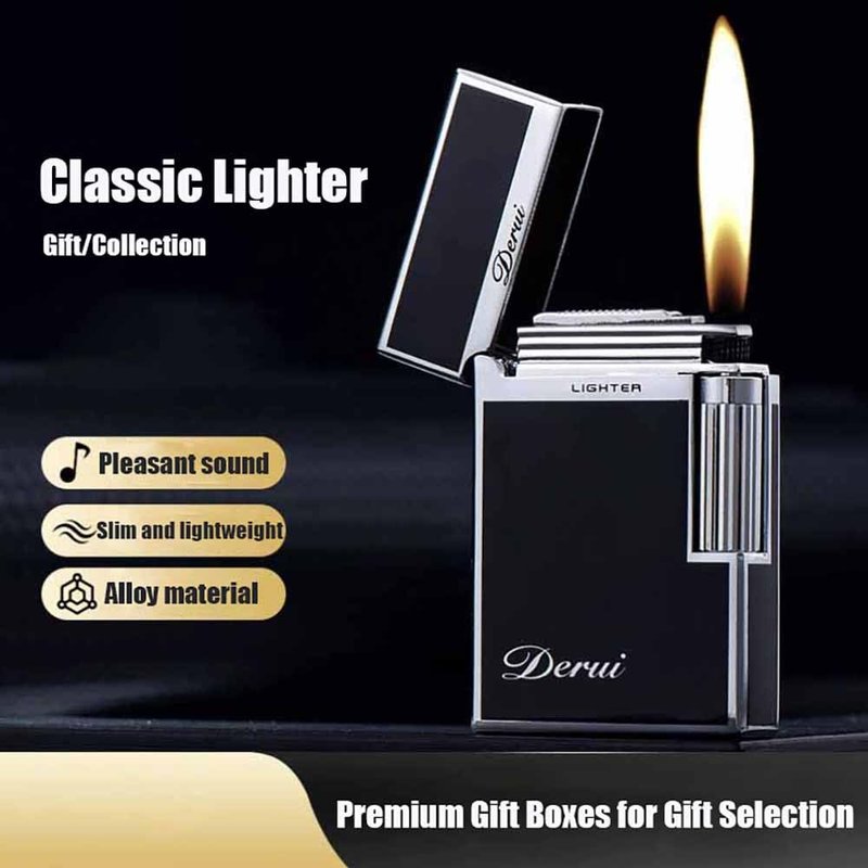 Classic Butane Lighter Vintage Side Slide Ignition Lighter, Refillable for Men, Dad, Husband, Unique Collectible(Fuel Not Included),Gold