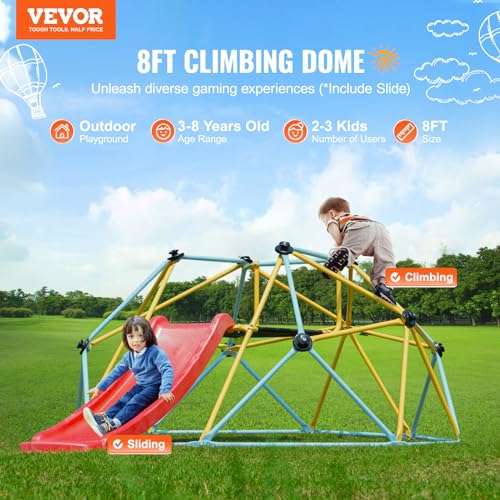 VEVOR Climbing Dome, Jungle Gym Supports 600LBS and Easy Assembly, 6FT Geometric Dome Climber Play Center for Kids 3 to 9 Years Old, with Climbing Grip, Outdoor and Indoor Play Equipment for Kids