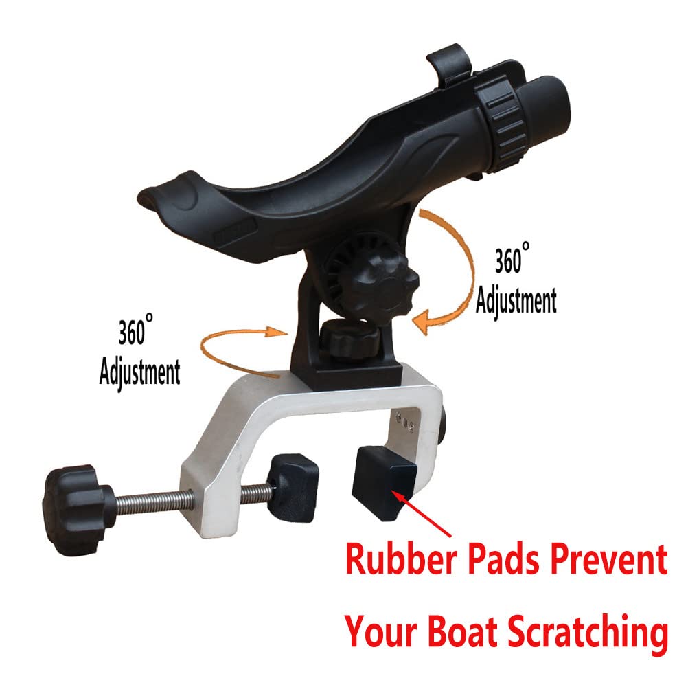 Brocraft Power Lock Fully Adjustable Rod Holder with Aluminum Large Opening Clamp / Jon Boat Rod Holder / Clamp On Rod Holder