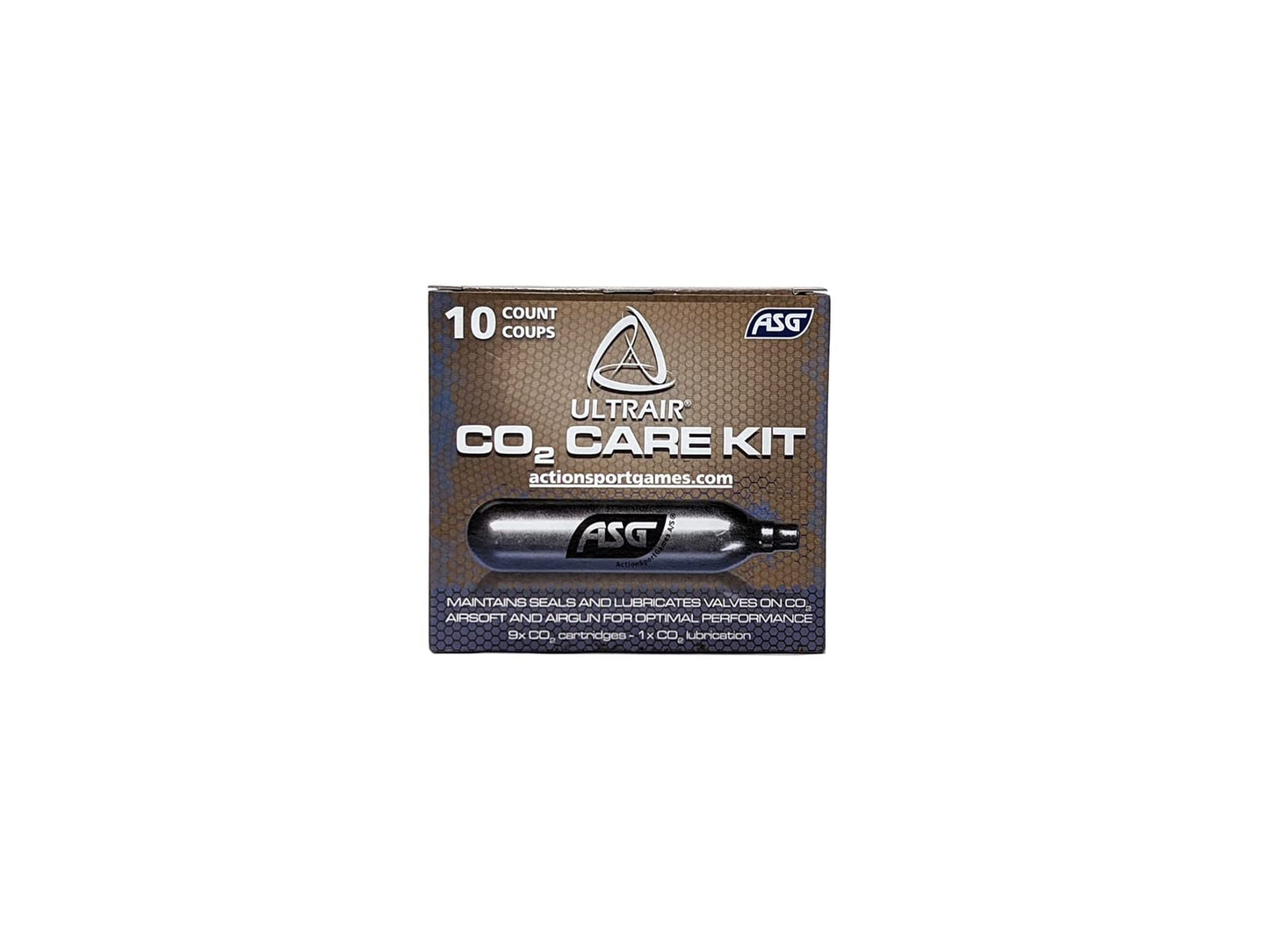 ASG Ultrair 12g CO2 Cartridges | Reliable Power and Precision | CO2 Air Cartridges for BB Pistol, Airsoft Guns, and Airguns, 10 Pack (9 Standard / 1 Lubricated)