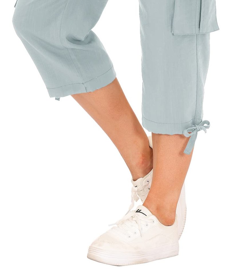 MoFiz Womens Capris with Pockets Loose Fit Casual Capri Pants Dressy Lightweight Ladies Baggy Cargo Pants for Hiking Light Gray XL