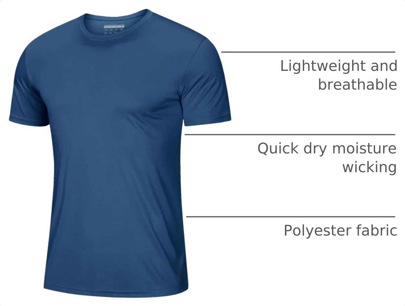 Mens Short Sleeve T Shirts UPF 50+ Shirt Sun Protection T-Shirts Rash Guards Shirts Gym Shirts Workout Tshirts Quick Dry T-Shirt Blue Grey