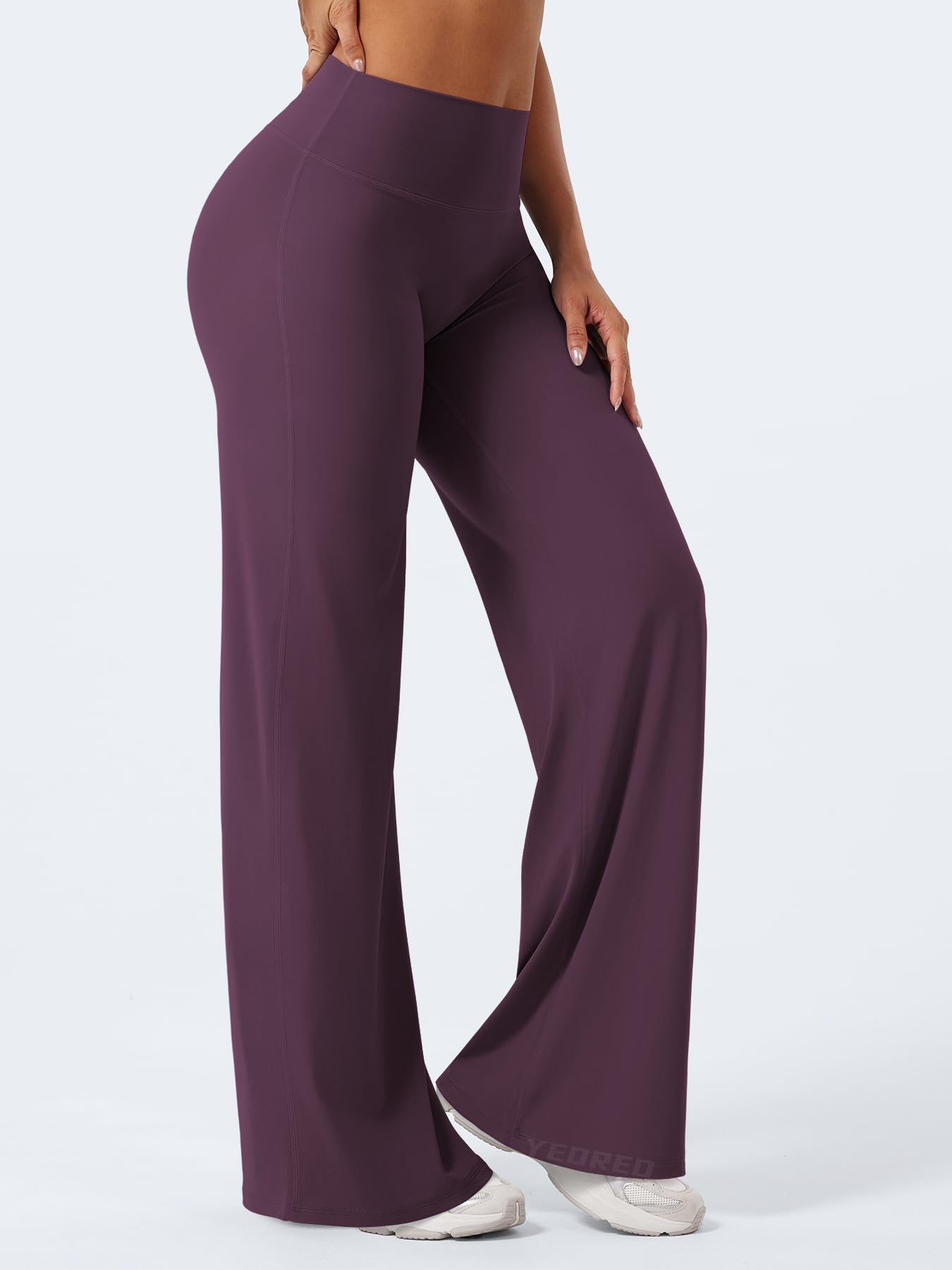 YEOREO Workout Leggings Womens No Front Seam Straight Leggings 33" High Waist Buttery Eddiy Gym Yoga Pants Black Berry Purple S