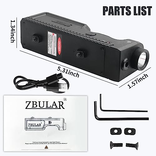 ZBULAR Strobe Function 1000 Lumens Light Laser Combo Compatible with M-Lok Rail Surface,Tactical Flashlight and Green Laser Sight for Rifle,USB-C Rechargeable IIIA Class Laser Power Output ≤5mW