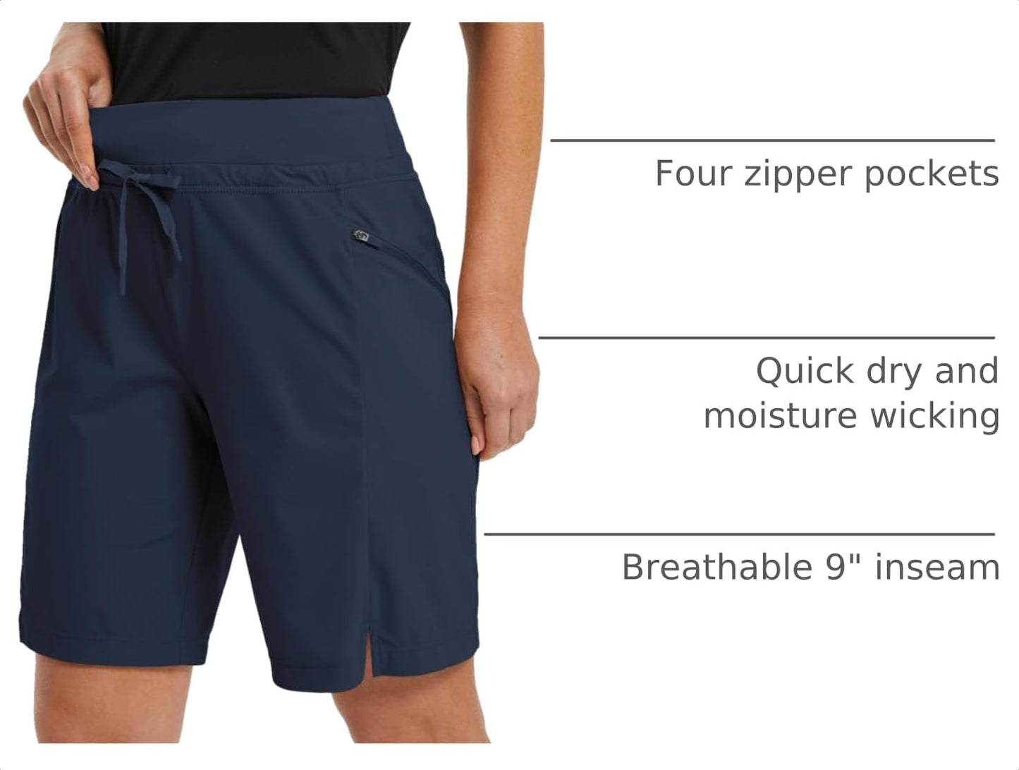 baleaf Women Hiking Long Shorts Bermuda Quick Dry Pockets Navy Blue S