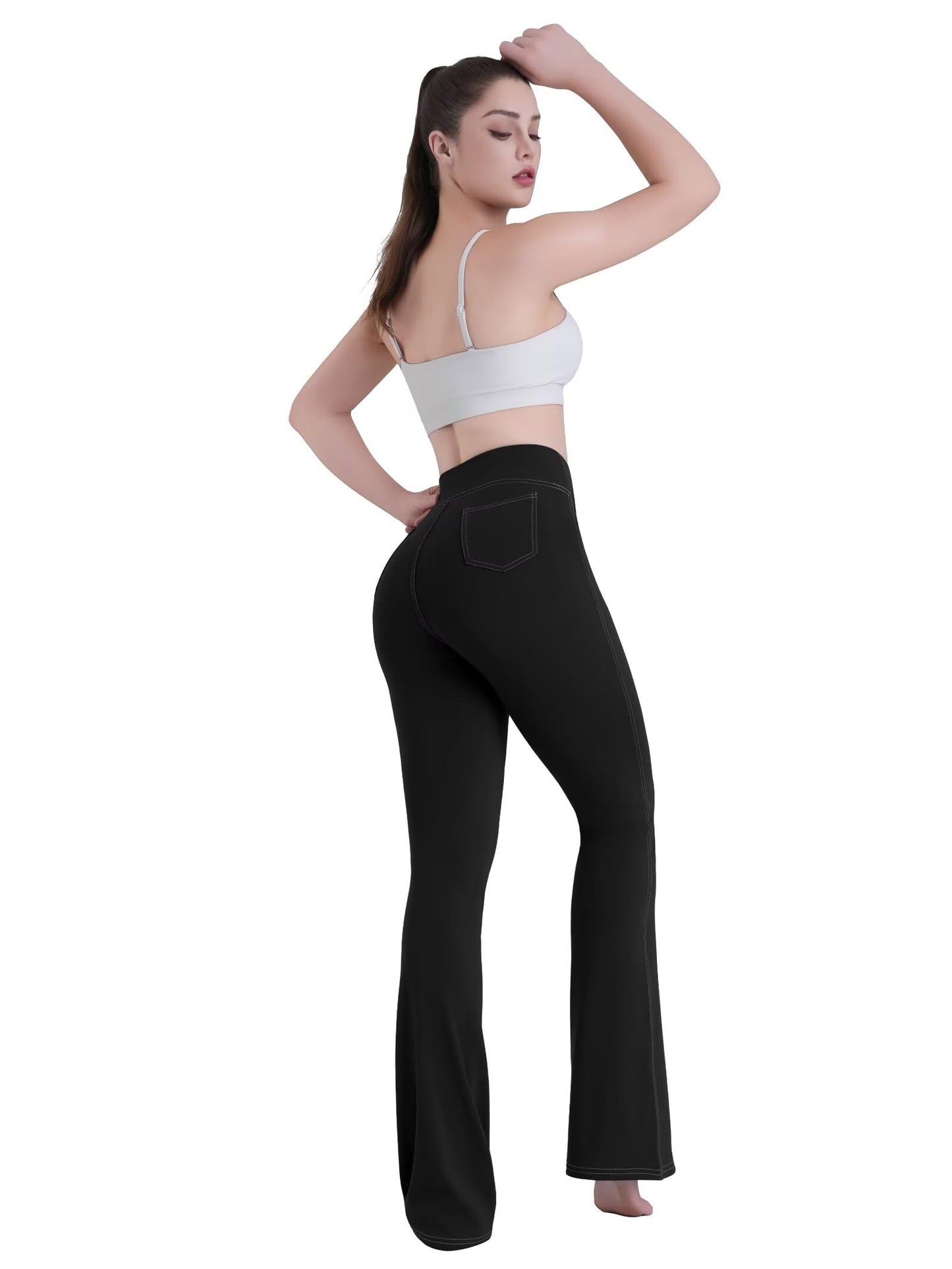 Sunzel Flare Leggings for Women High Waist Workout Leggings with Pockets Tummy Control Wide Leg Flared Yoga Pants 32" Black Large