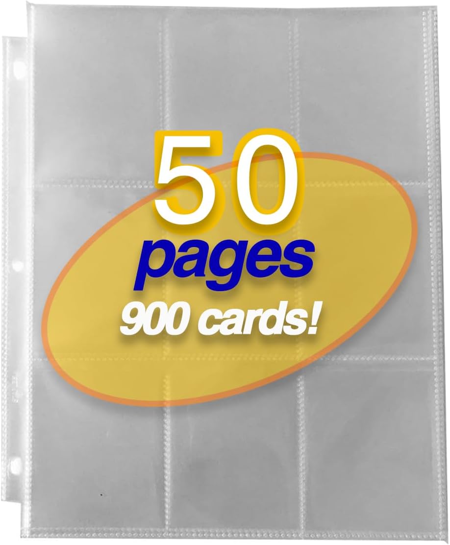 9 Pocket Trading Card Sleeves - Sports Edition Protection Sheets for Baseball, Basketball & Football | 50 Ct | Archival Quality