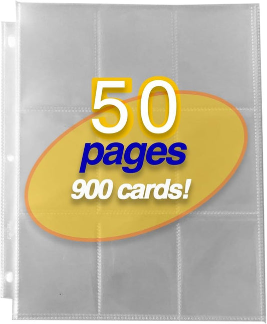 9 Pocket Trading Card Sleeves - Sports Edition Protection Sheets for Baseball, Basketball & Football | 50 Ct | Archival Quality