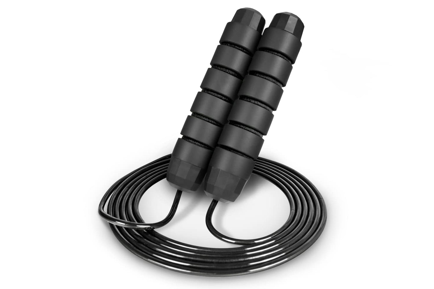 ProsourceFit Speed Jump Rope up to 8 Foot Adjustable Length for Men and Women, Foam Handles, Ultra Light Rope for Boxing, Jumping Exercises and Cardio Workout, Black