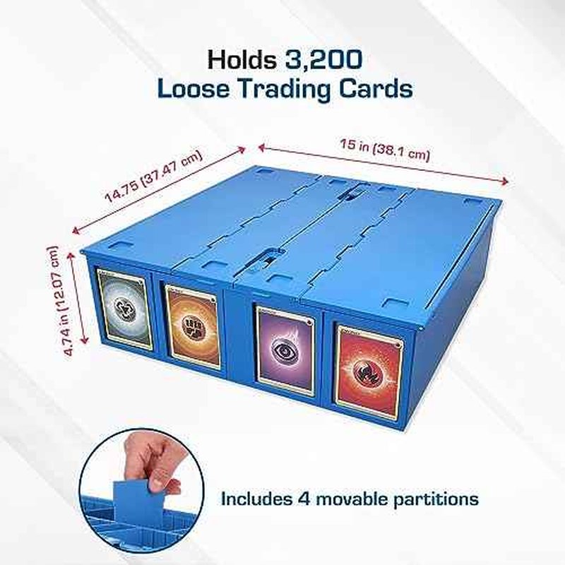 BCW Collectible Card Bin (2-Pack, Blue) | Holds 3200 Cards Each | Includes 4 Dividers Per Bin | Storage for Pok?mon, MTG & Sports Cards