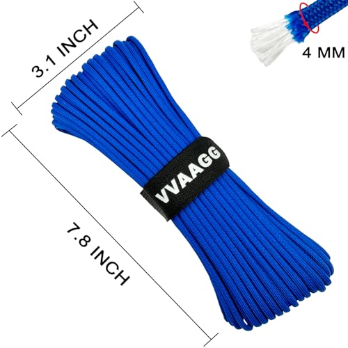 VVAAGG 550 Paracord 100FT - 4mm Lightweight and Durable Camping Rope, Tent Rope, 7 Strand Nylon Parachute Cord Rope (Blue)