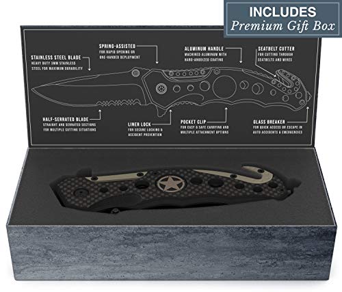 Swiss Safe 3-in-1 Tactical Knife for Military and First Responders - Carbon Fiber Gray