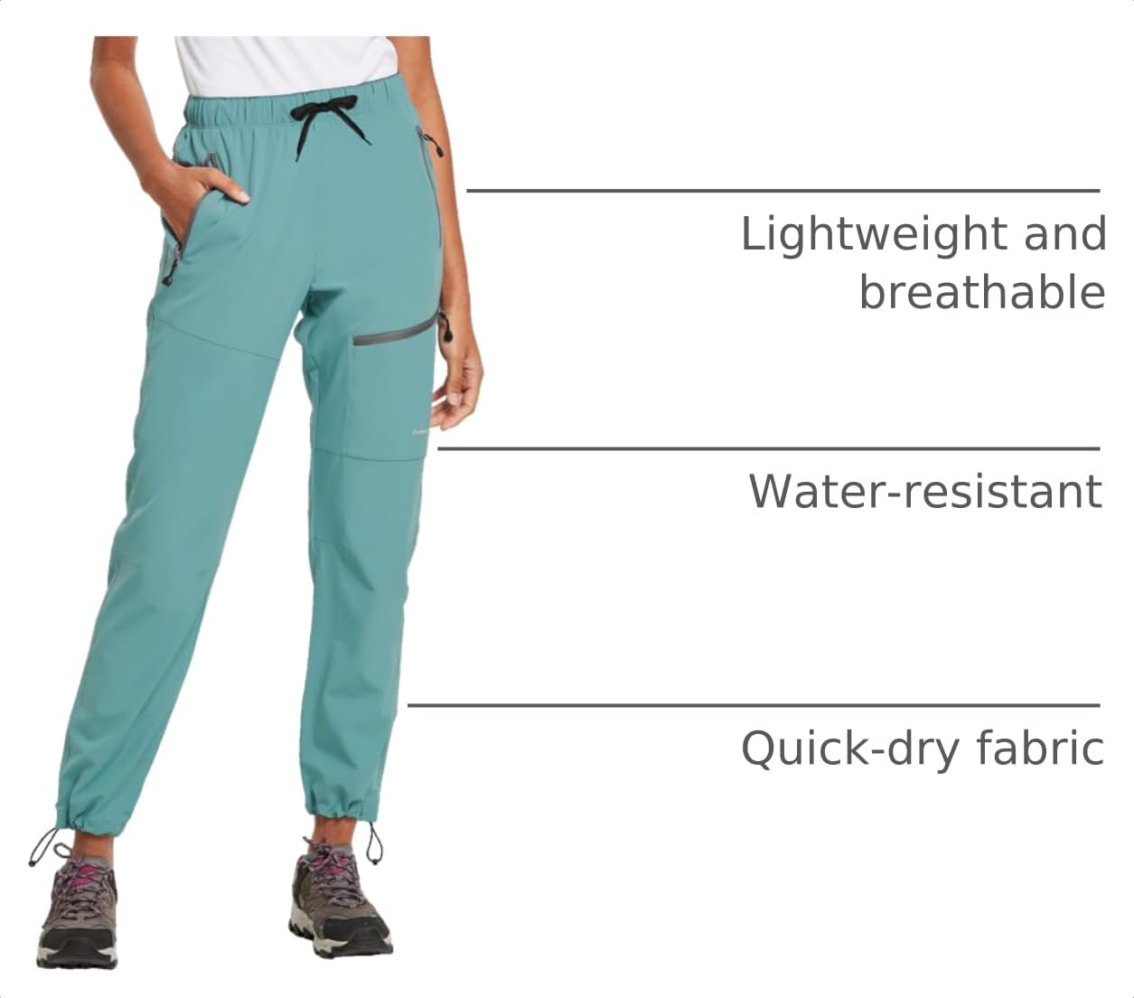 baleaf Women's Hiking Pants Quick Dry Lightweight Water Resistant Stretch Cargo Pants with Zipper Pockets Travel Camping 29''-Pond S