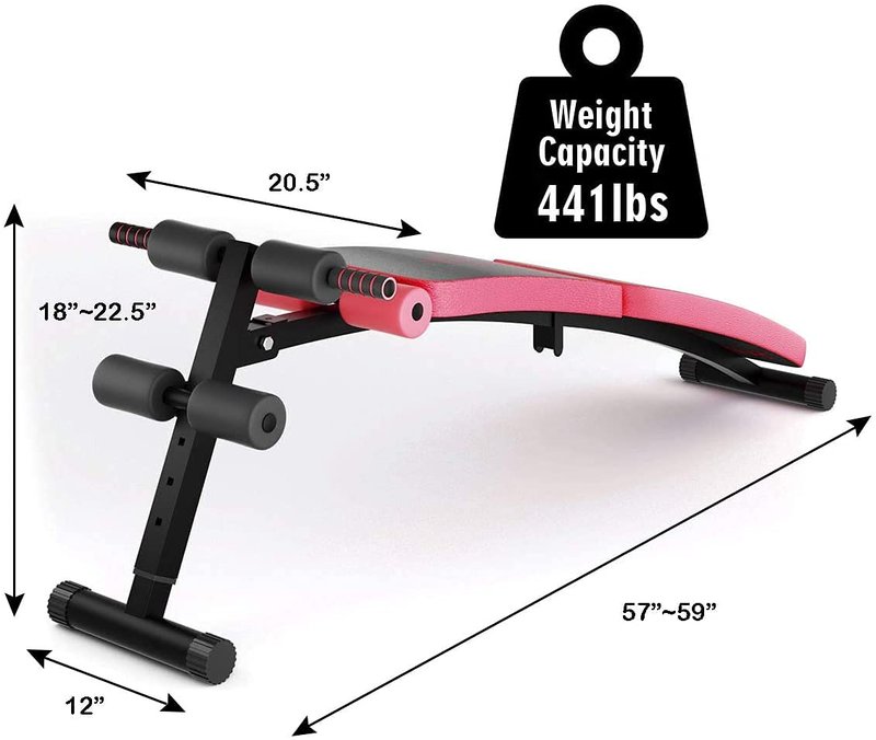 Zimbala Sit Up Bench - Adjustable Utility Slant Board with Reserve Crunch Handle, Abdominal Training Workout Bench for Home Gym (Red)