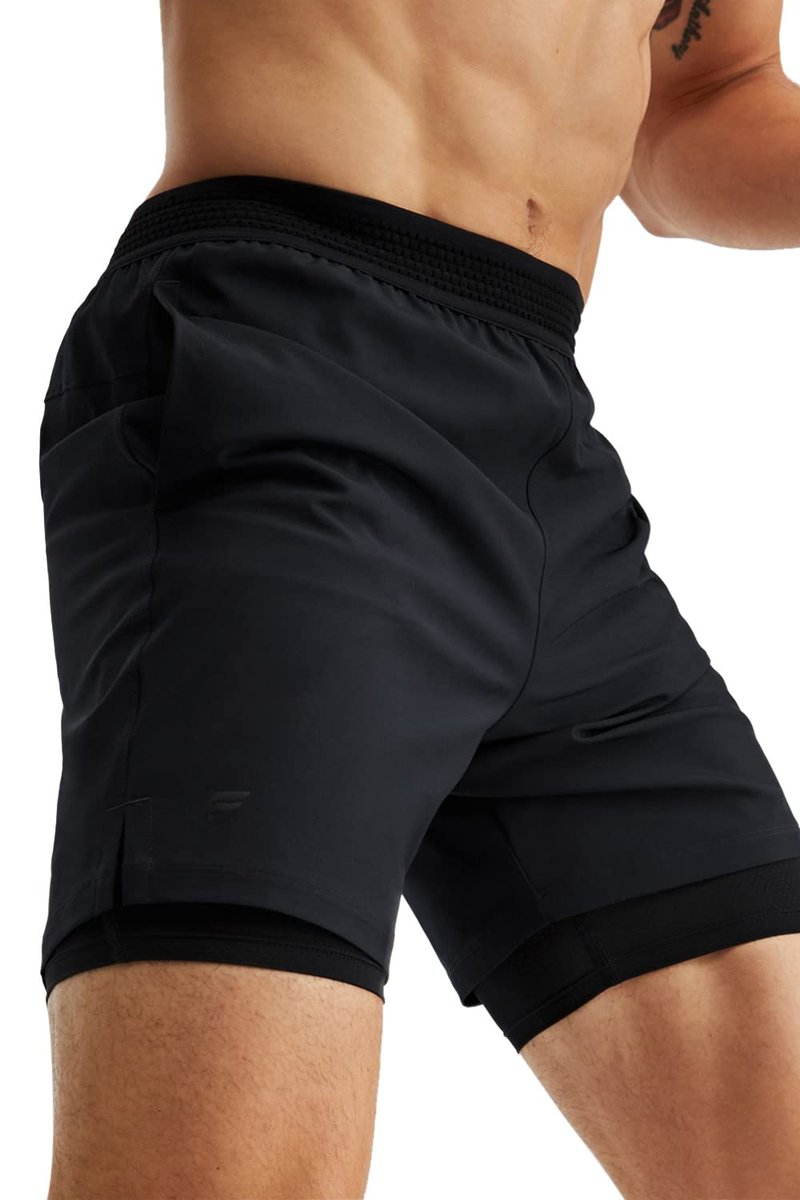 Fabletics Men's The Fundamental Short (Lined), Workout, Running, Training, Gym, Yoga, Ultra Lightweight, Athletic, 7" Inseam, L, Classic Indigo/Deep Navy